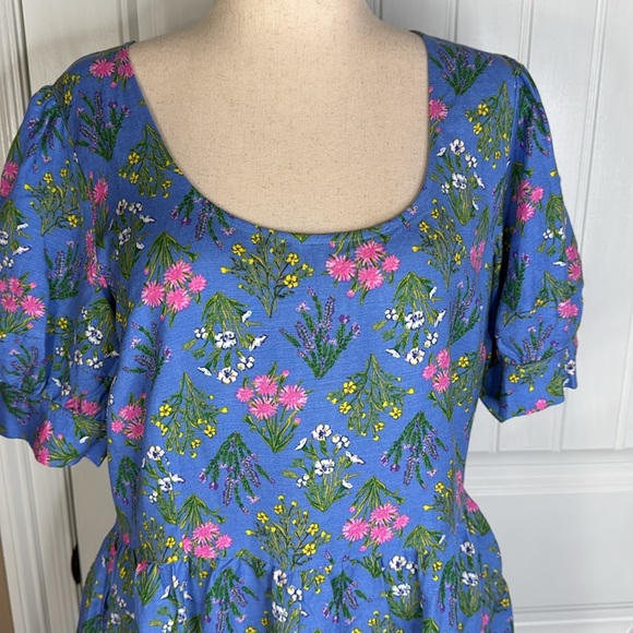 Loft Floral U-Neck Puff Sleeve Dress SZ 12 - Picture 4 of 13